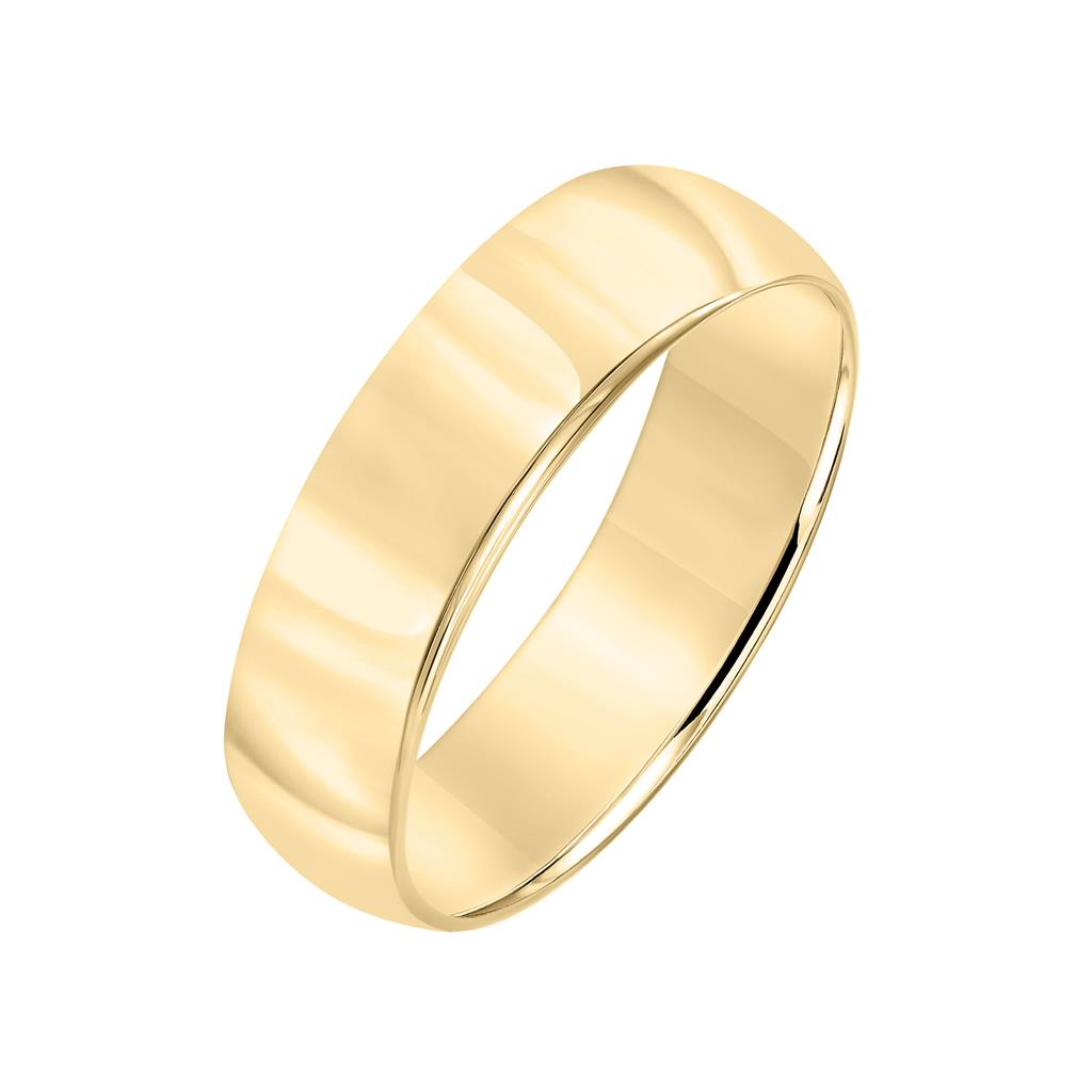 Low Dome Yellow Gold Plain Wedding Band 6MM