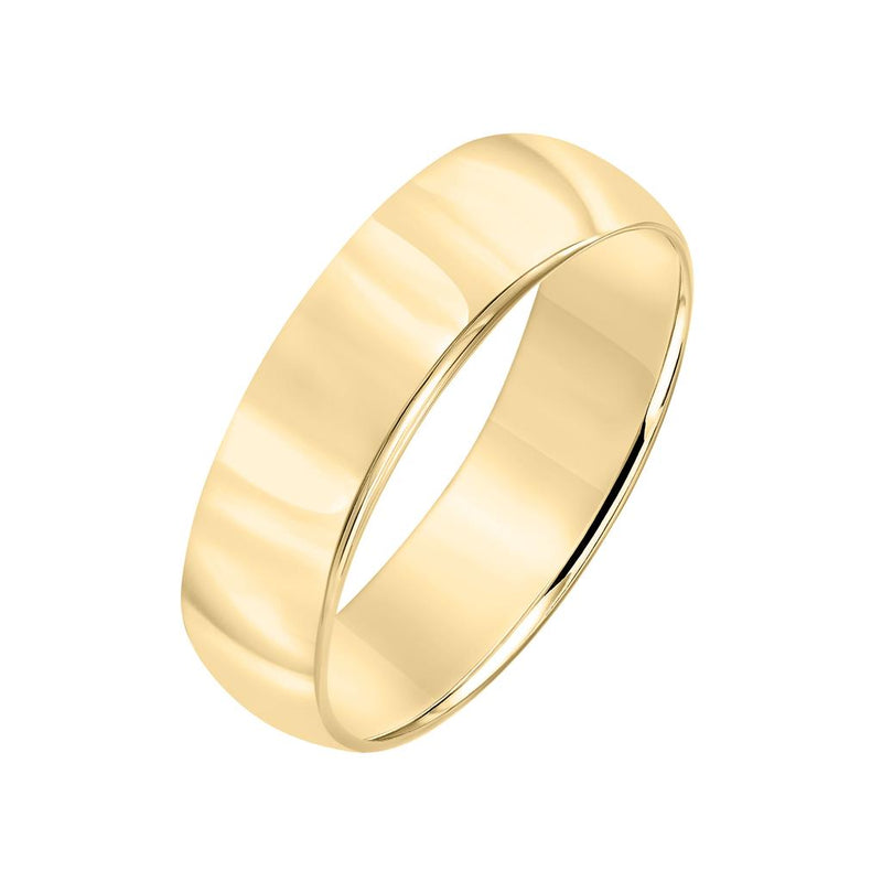 Low Dome Yellow Gold Plain Wedding Band 6MM