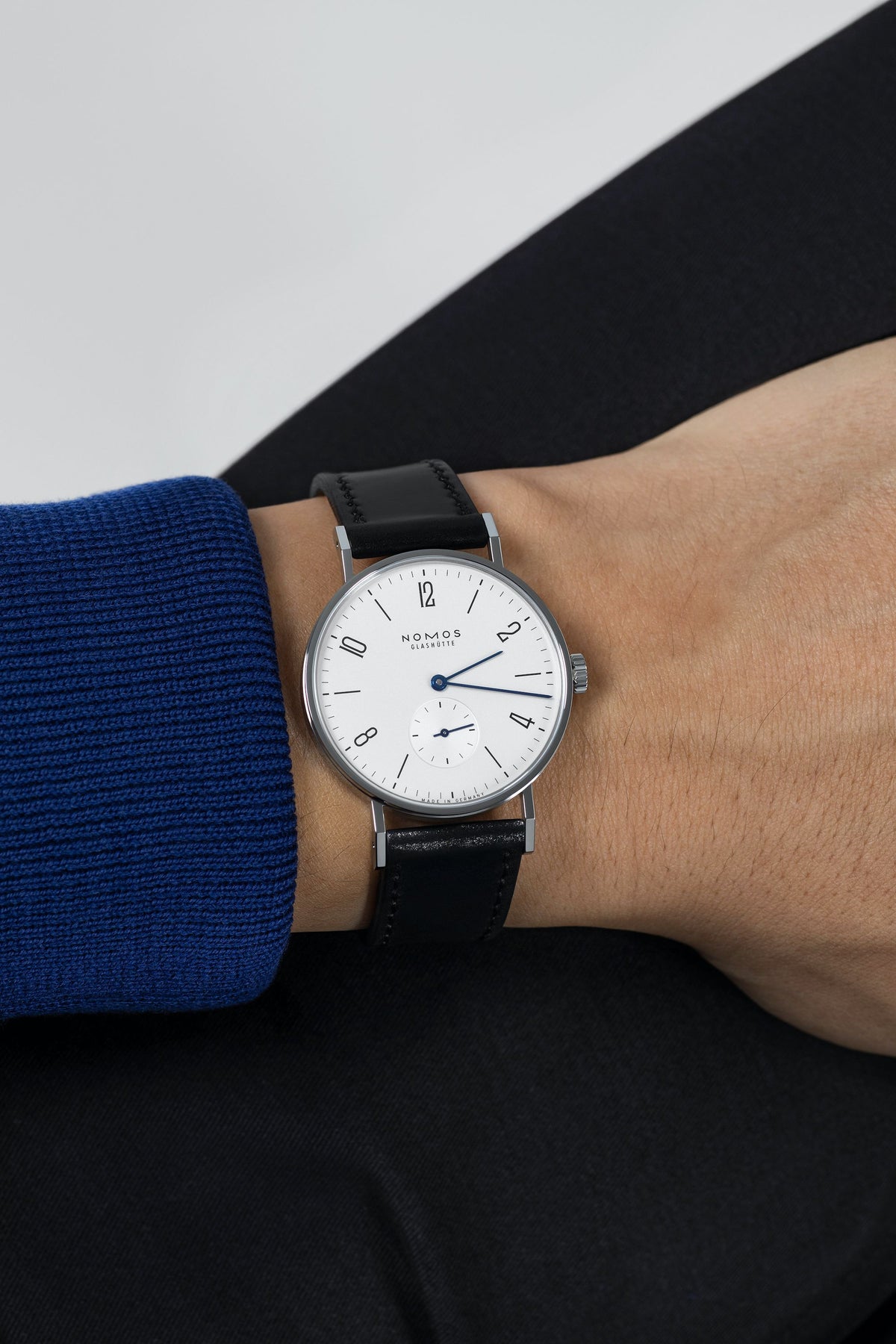 NOMOS Glashütte Tangente White 35mm 139 model wrist shot