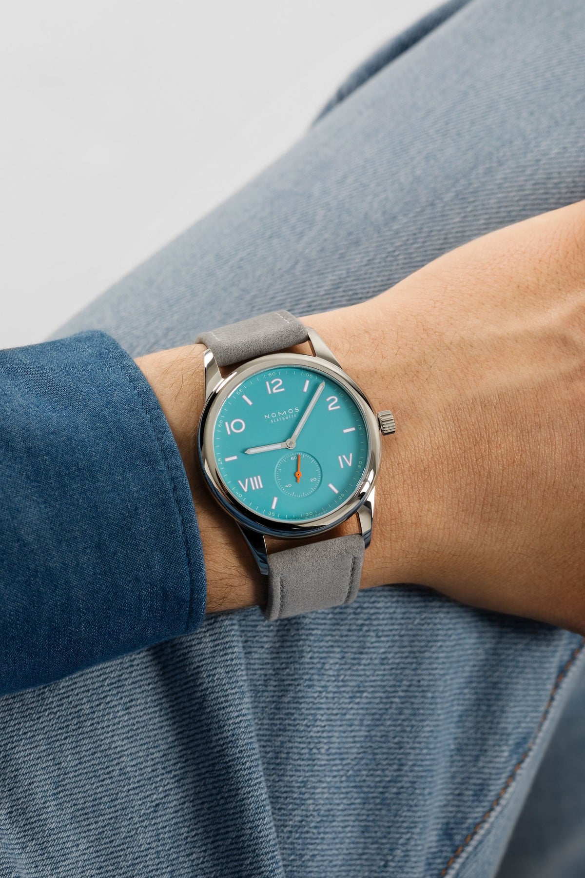NOMOS Glashütte Club Campus 38 Endless Blue Manual Wind 38.5mm 724 model wrist shot
