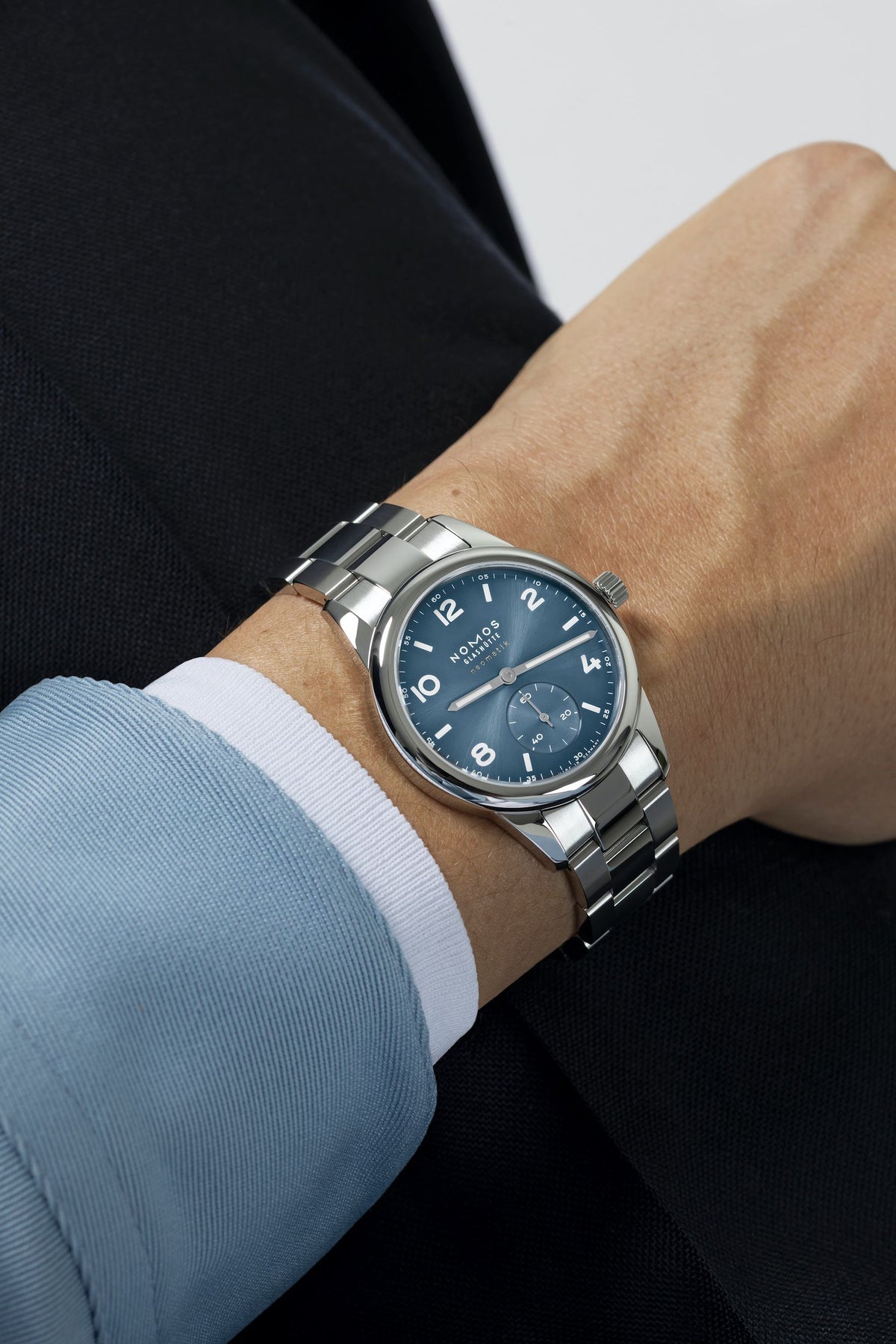 NOMOS Glashütte Club Sport Neomatik Polar Automatic 37mm Blue 747 model wrist shot