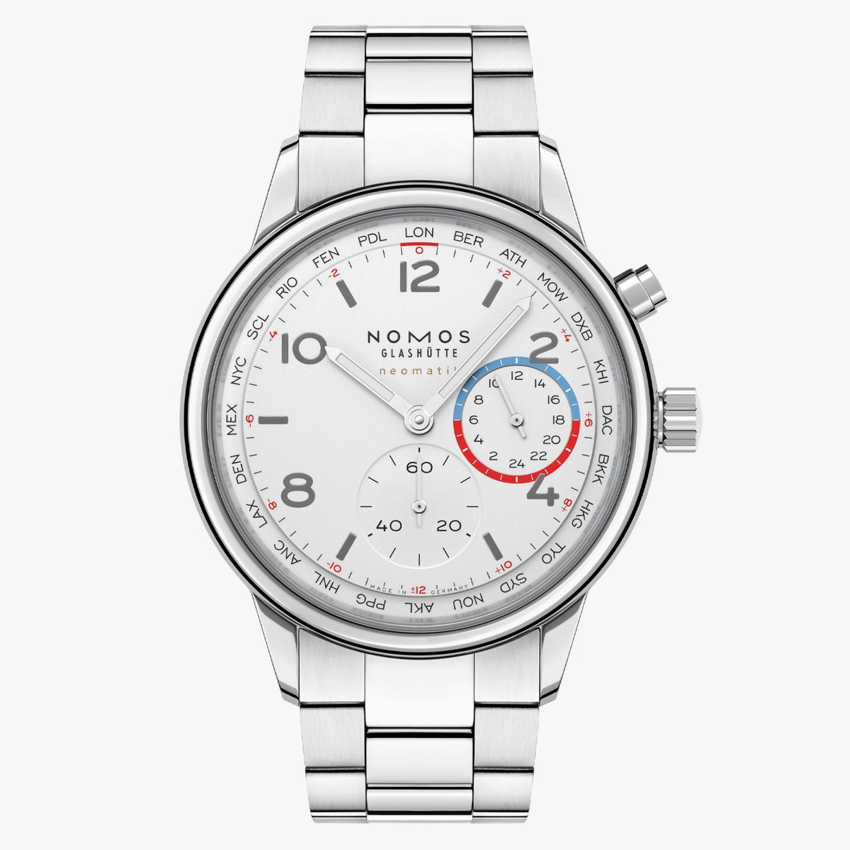 NOMOS Glashütte Club Sport Neomatik Worldtimer White 40mm 792 front view