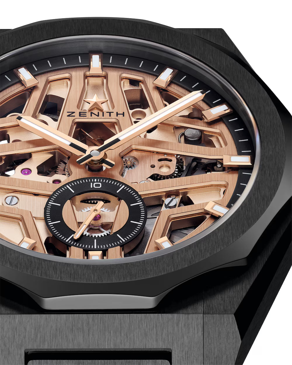 Zenith Defy Skyline Skeleton Black & Gold 41mm 49.9300.3620/07.I001 dial closeup