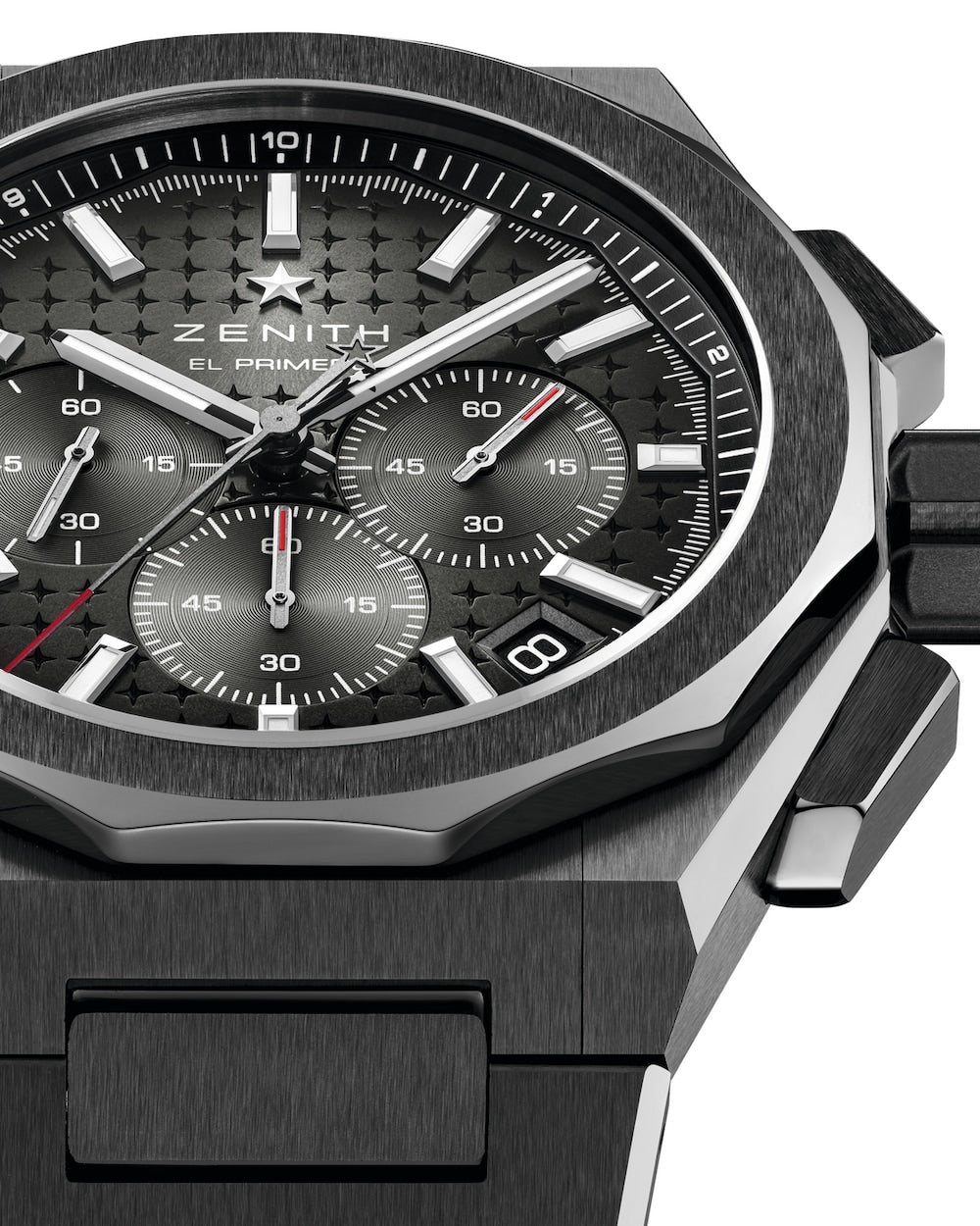Zenith Defy Skyline Chronograph Black Ceramic 42mm 49.9500.3600/21.I001 dial closeup