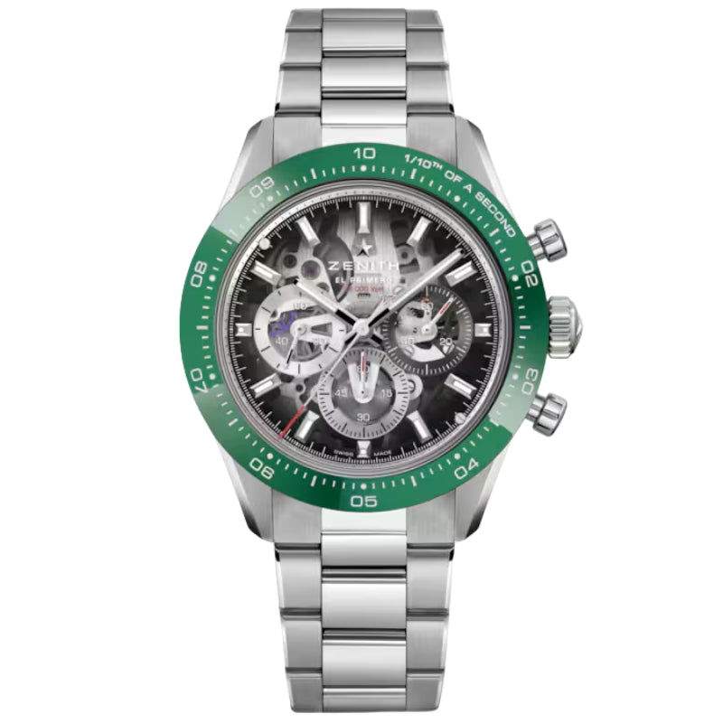 A high-end stainless steel watch featuring a white Birch textured dial.