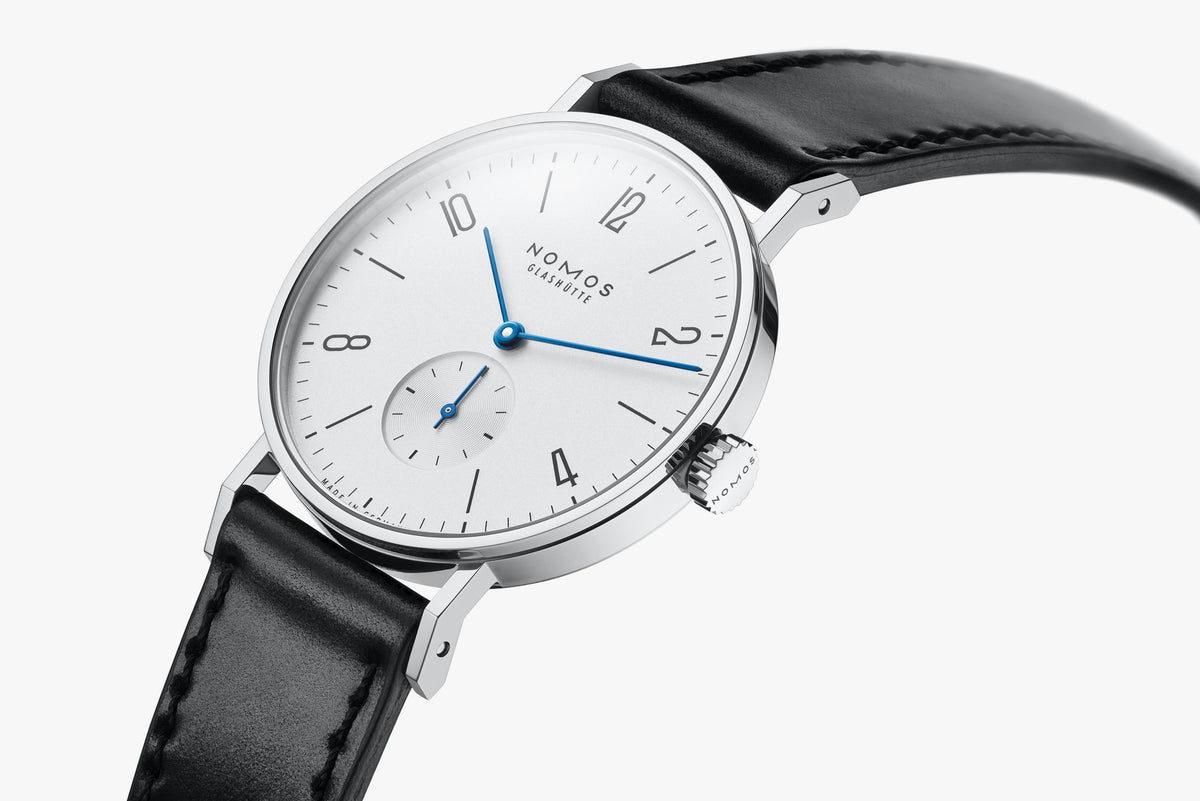 NOMOS Glashütte Tangente White 35mm 139 dial closeup product shot