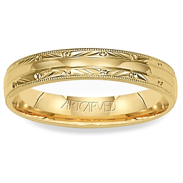 Low Dome Milgrain Edge Carved Wedding Band 4MM