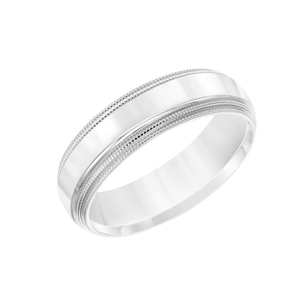 Angle view of Low Dome Step Edge Carved 6MM Wedding Band