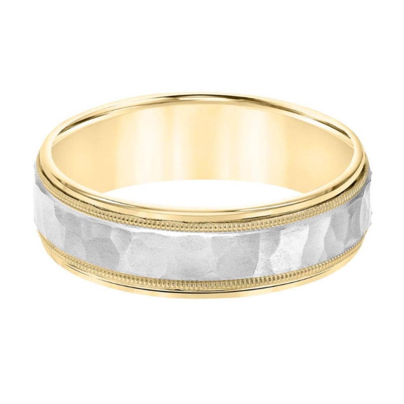 Front View Of Low Dome Round Edge Carved Wedding Band.