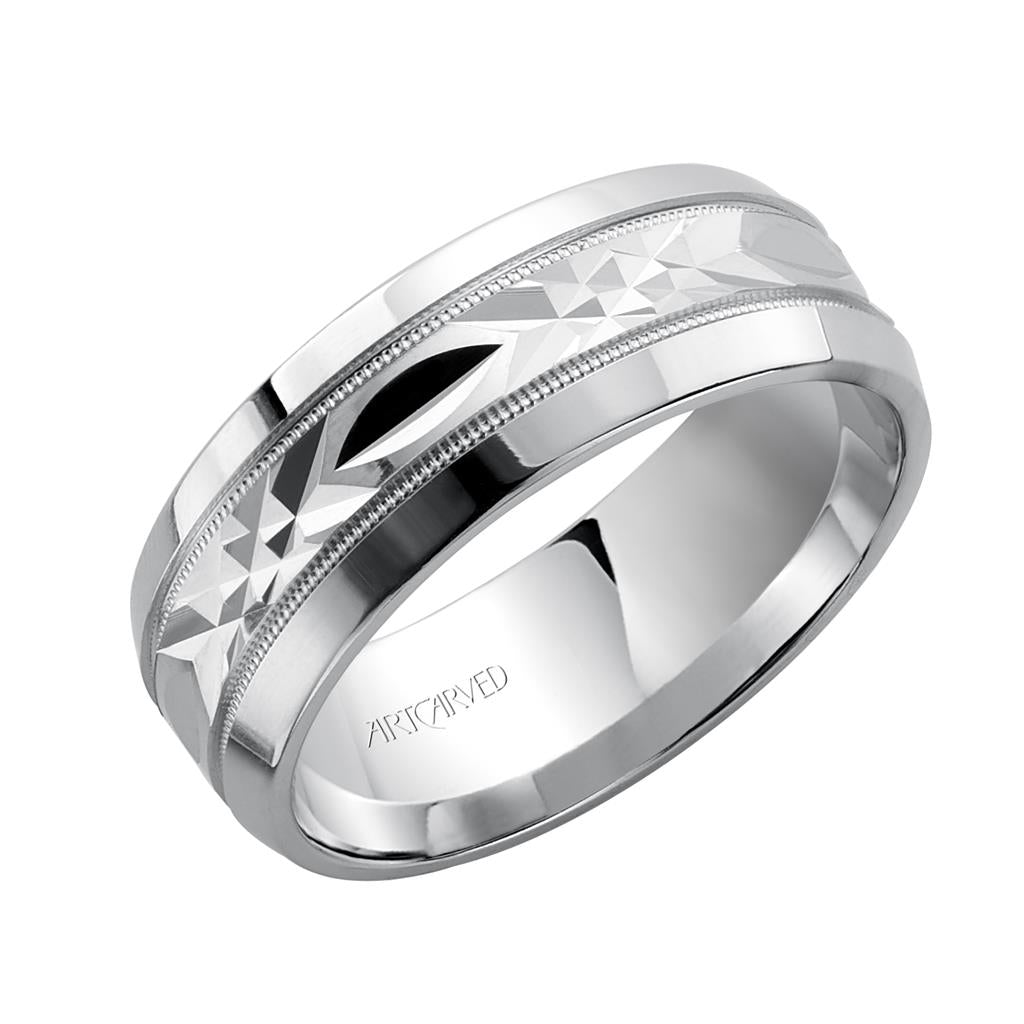 Flat Bevel Edge Carved Wedding Band 11-WV5435