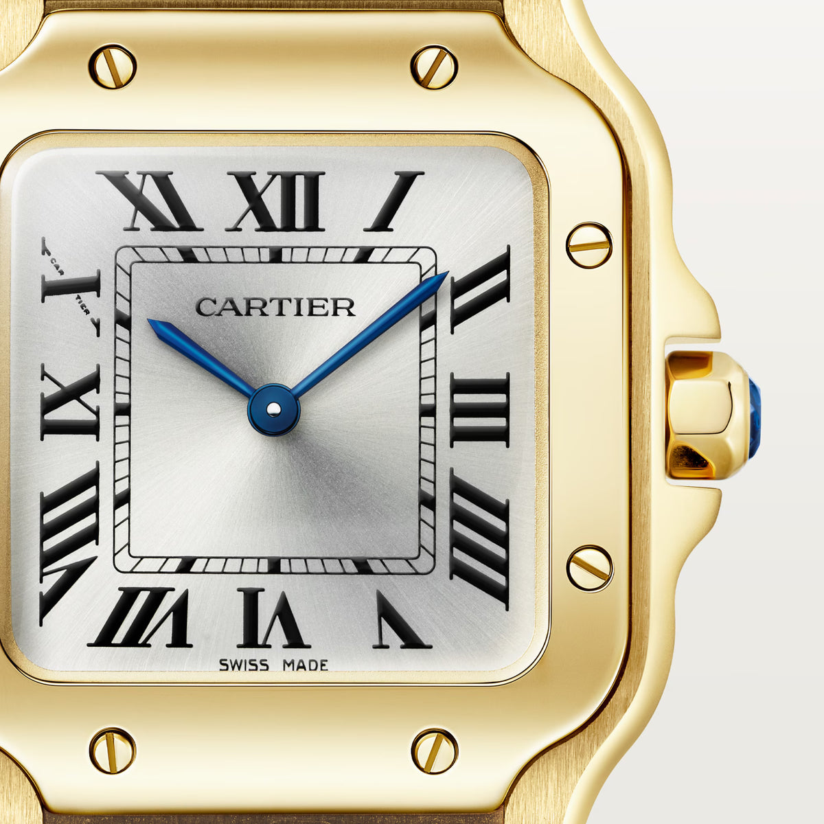 Cartier Santos 18k Yellow Gold Small WSSA0107 dial closeup