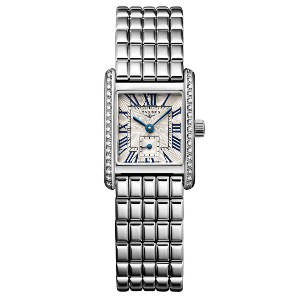 Longines Elegance Mini Dolcevita Silver "Flinqué" with Diamonds 21x29mm L52000716 Front view