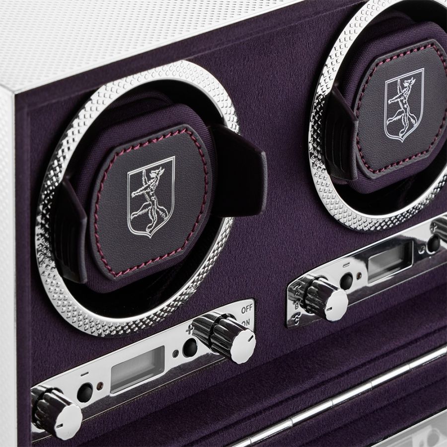 Close up View of Wolf 1834 Silver Double Watch Winder 190004