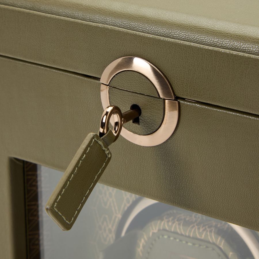 Key View Of Wolf Earth Single Watch Winder Green Leather.
