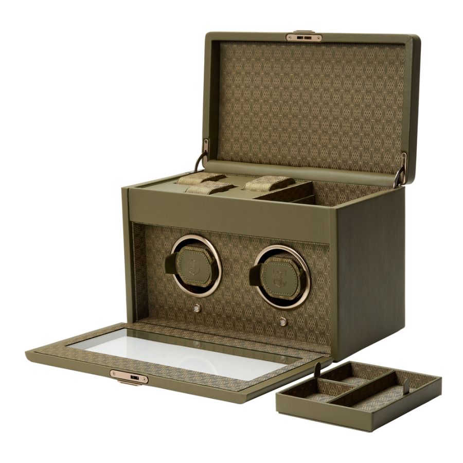 open Front View of Wolf 1834 Earth Double Watch Winder 190441