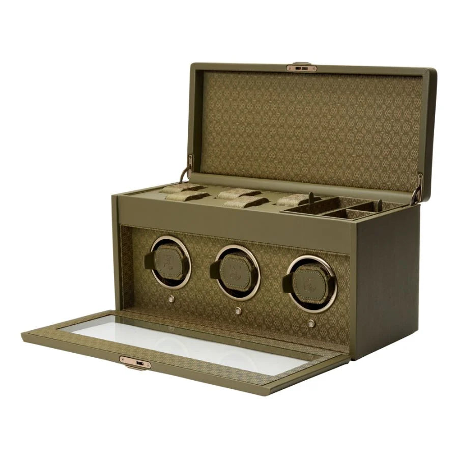 Side with open view of Wolf 1834 Earth Triple Watch Winder 190541