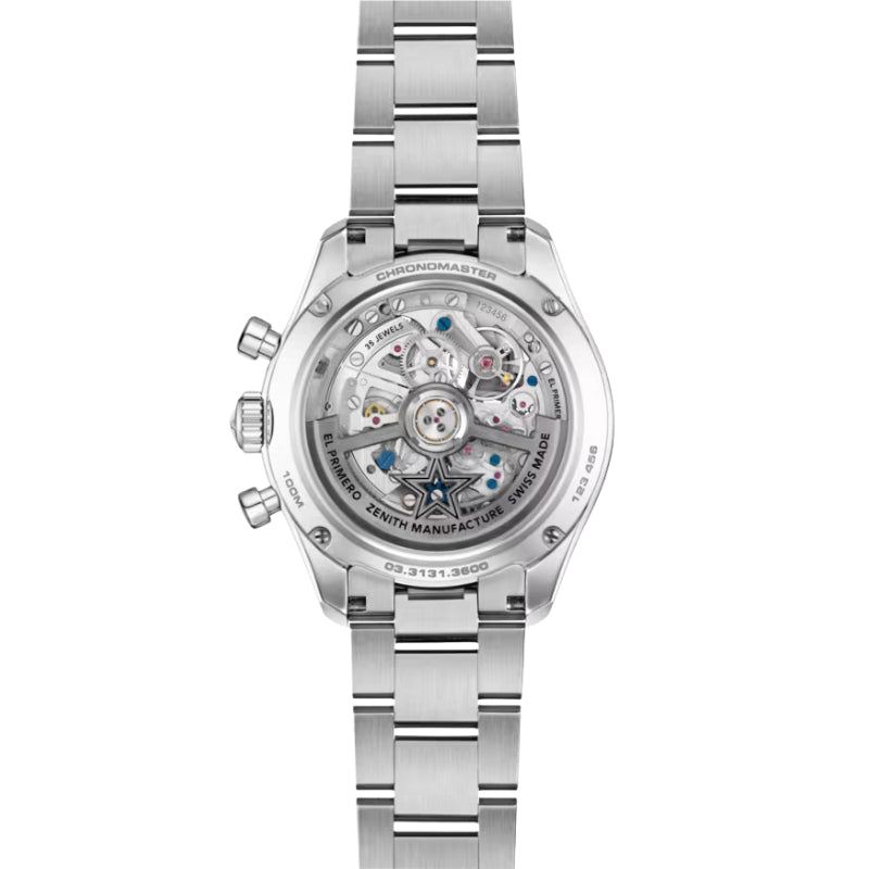 Three-quarter view highlighting the polished bezel and integrated stainless steel bracelet.