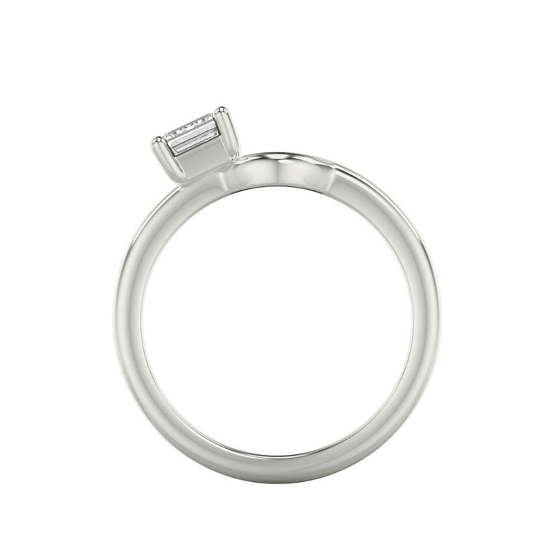 Side Tilted view Of Emerald Lab Grown Diamond Toi Et Moi Ring Enhancer Ring.