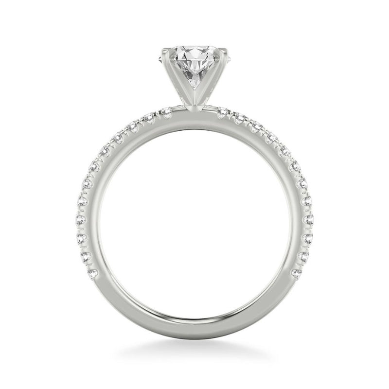 Side View Of Round Classic Engagement Ring with Diamonds.