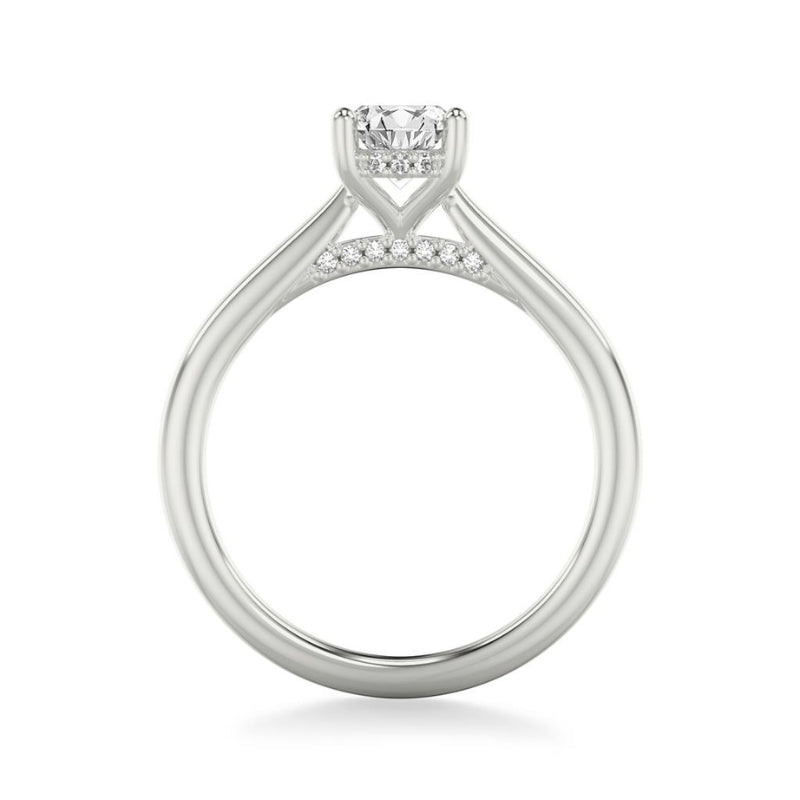 Side View Of Oval Classic Solitaire Engagement Ring Diamond Hidden Halo.