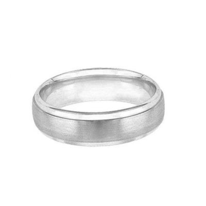 Full View Of Low Dome Roll Edge Carved Wedding Band.