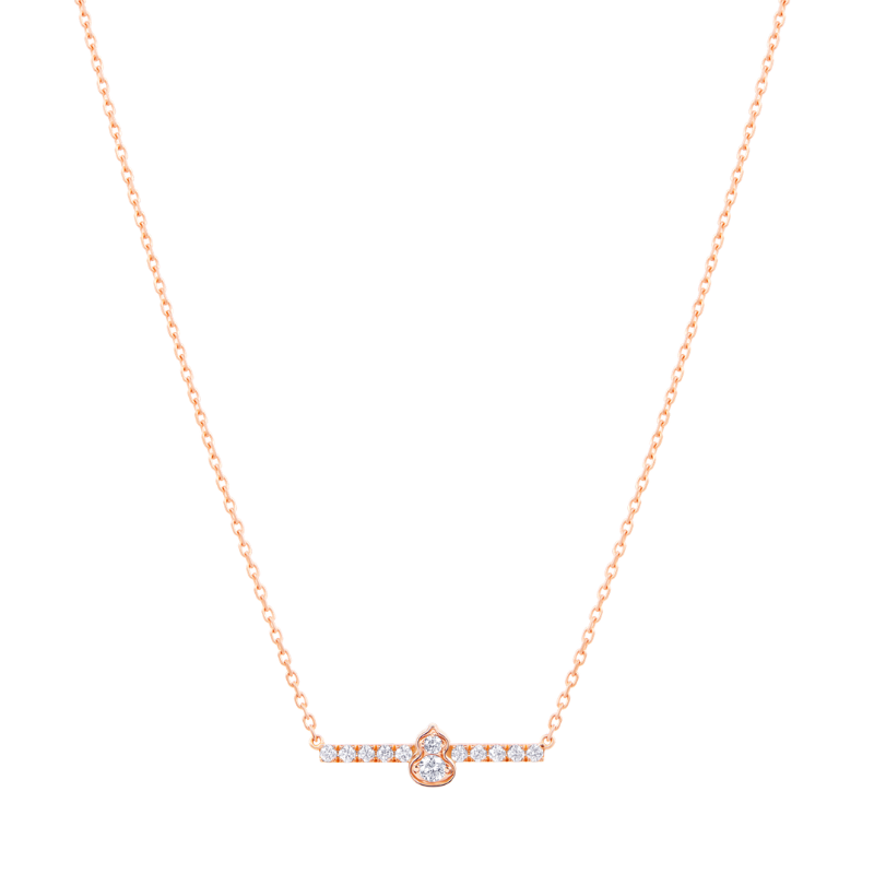 Close Up View Qeelin Wulu mini diamond necklace bar rose gold.