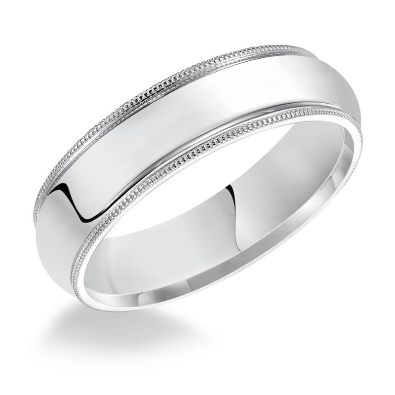 White Heavy Dome Milgrain Plain Wedding Band 3mm