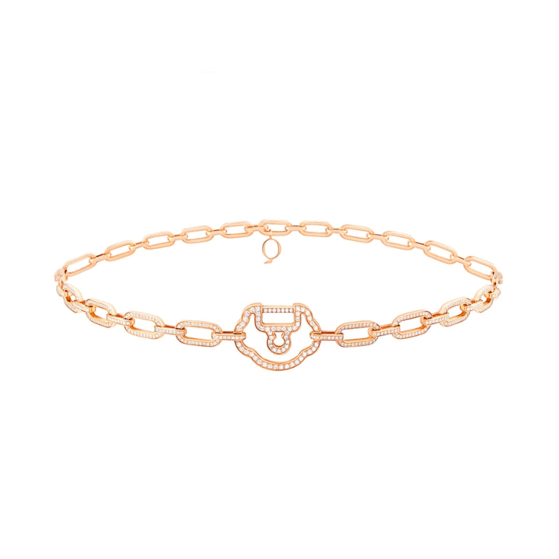 View OF Qeelin Yu Yi choker in 18K rose gold set with diamonds.