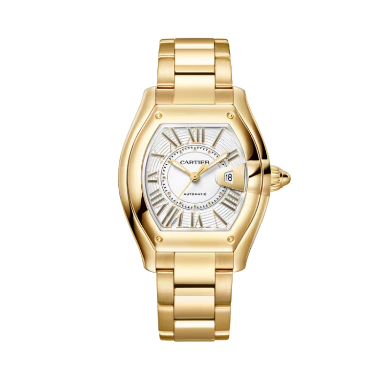 Front View of Cartier Roadster Yellow Gold Watch With Matching Bracelet.