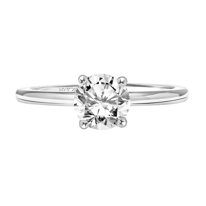 Front View Of Classic Solitaire Engagement Ring with Diamond Collar.