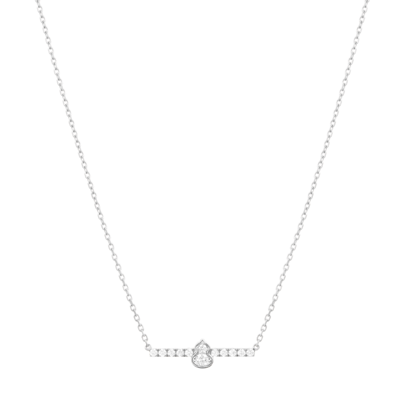 Close Up View Qeelin Wulu mini diamond necklace bar white gold.