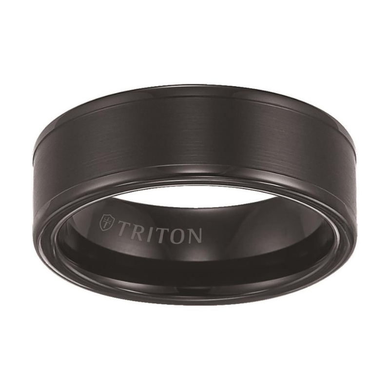 Front View of Roll Edge Satin Finish Flat Center Wedding Band.