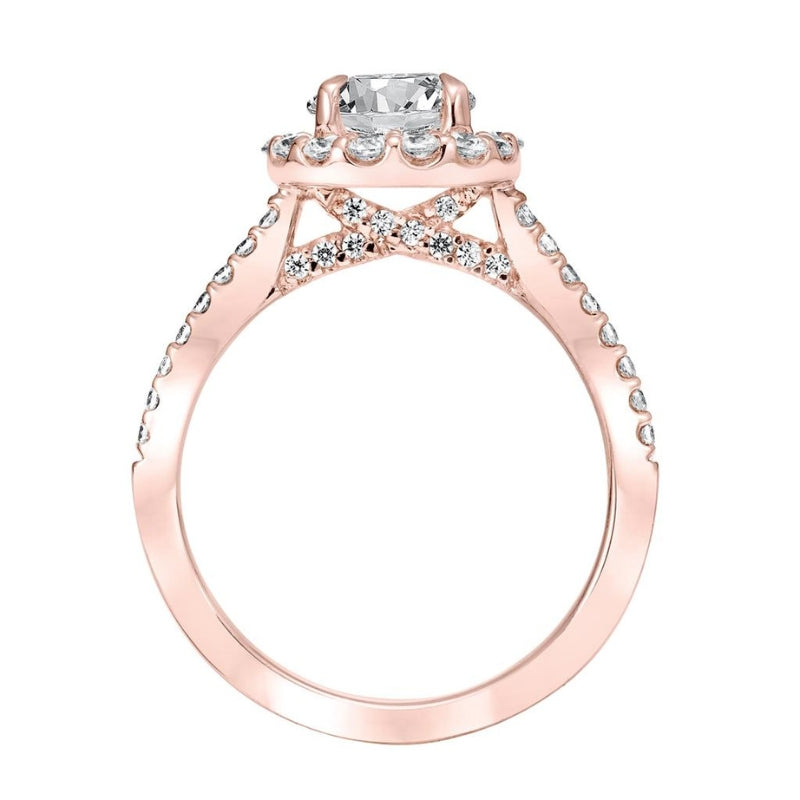 Side View Of Classic Halo Engagement Ring.
