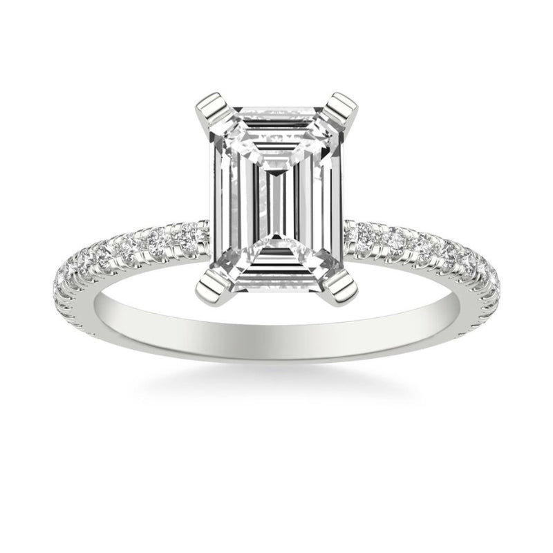 Front View Of Emerald Classic Engagement Ring with Diamonds.