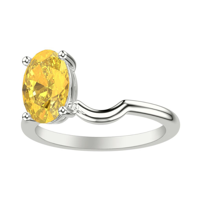 Front View Of Oval Lab Grown Yellow Diamond Toi Et Moi Ring Enhancer Ring.