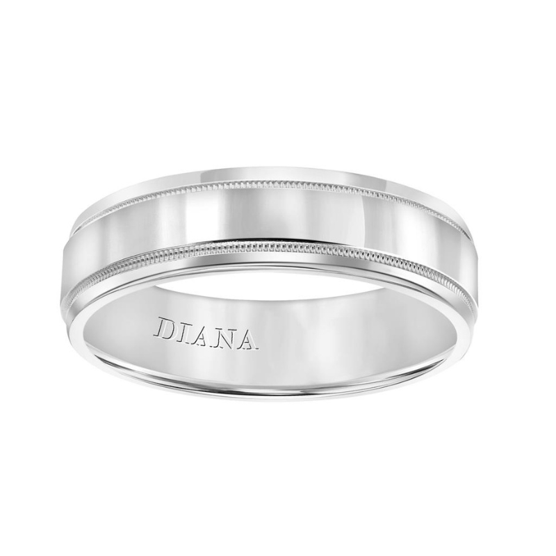 Front View Of Low Dome Roll Edge Carved Wedding Band.
