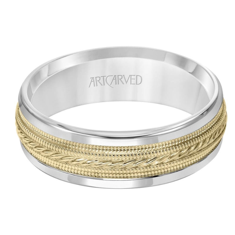 Flat Round Edge Carved Wedding Band