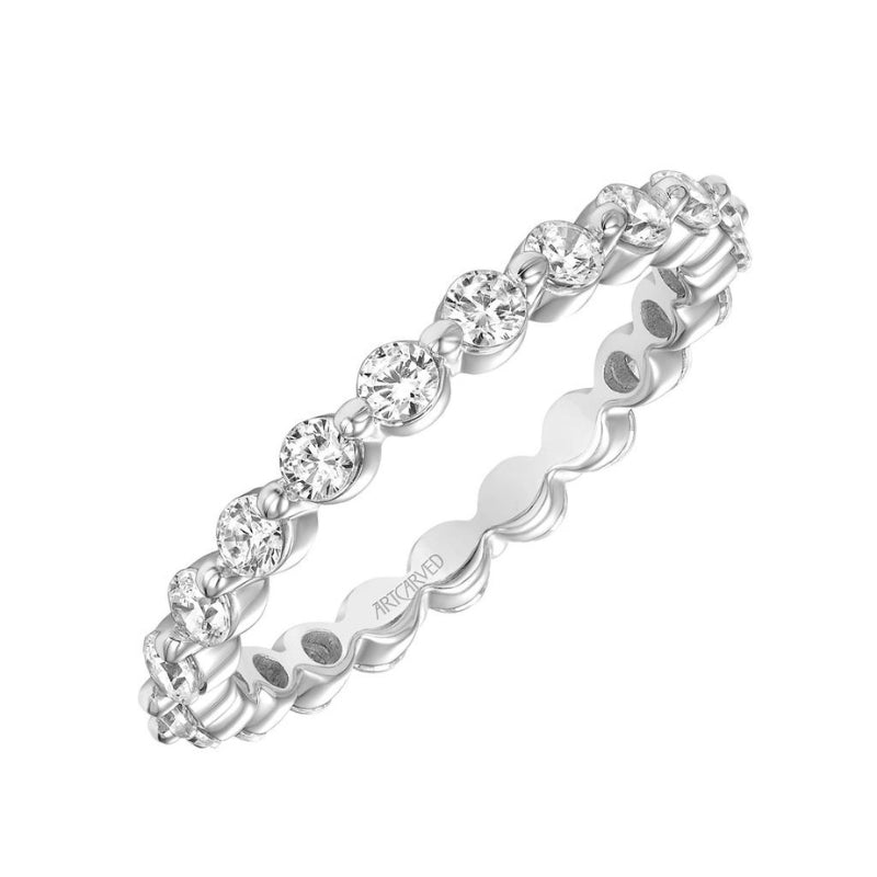 Tilted VIew OF Diamond Eternity Anniversary Band.
