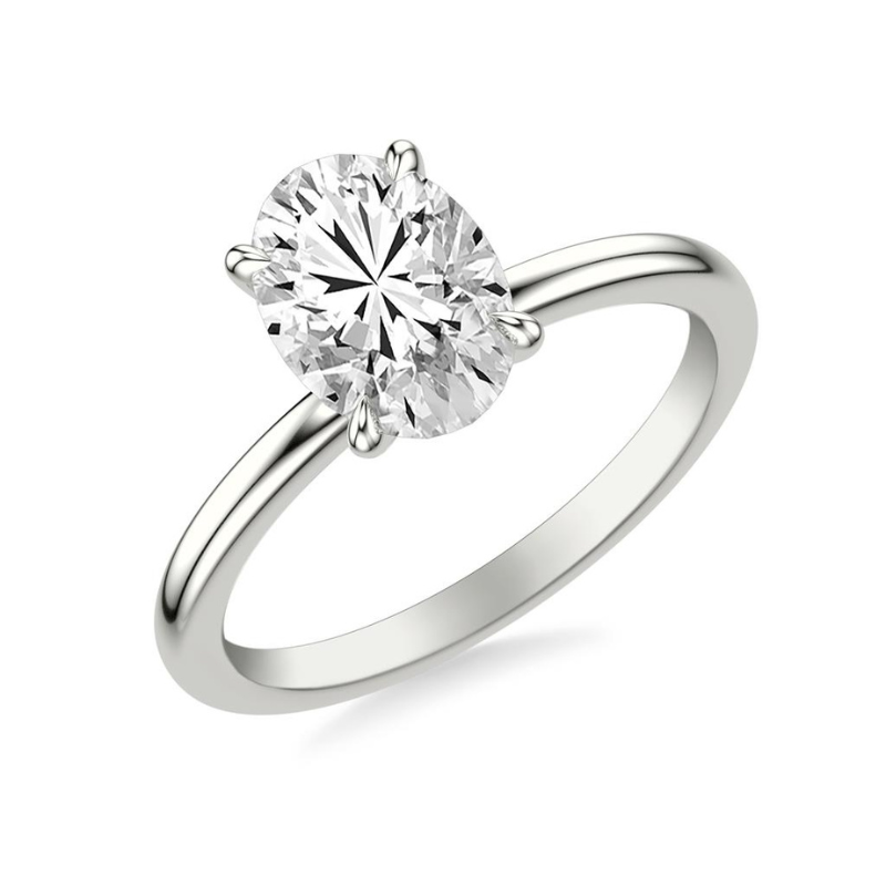 Tilted View Of Oval Classic Solitaire Engagement Ring.