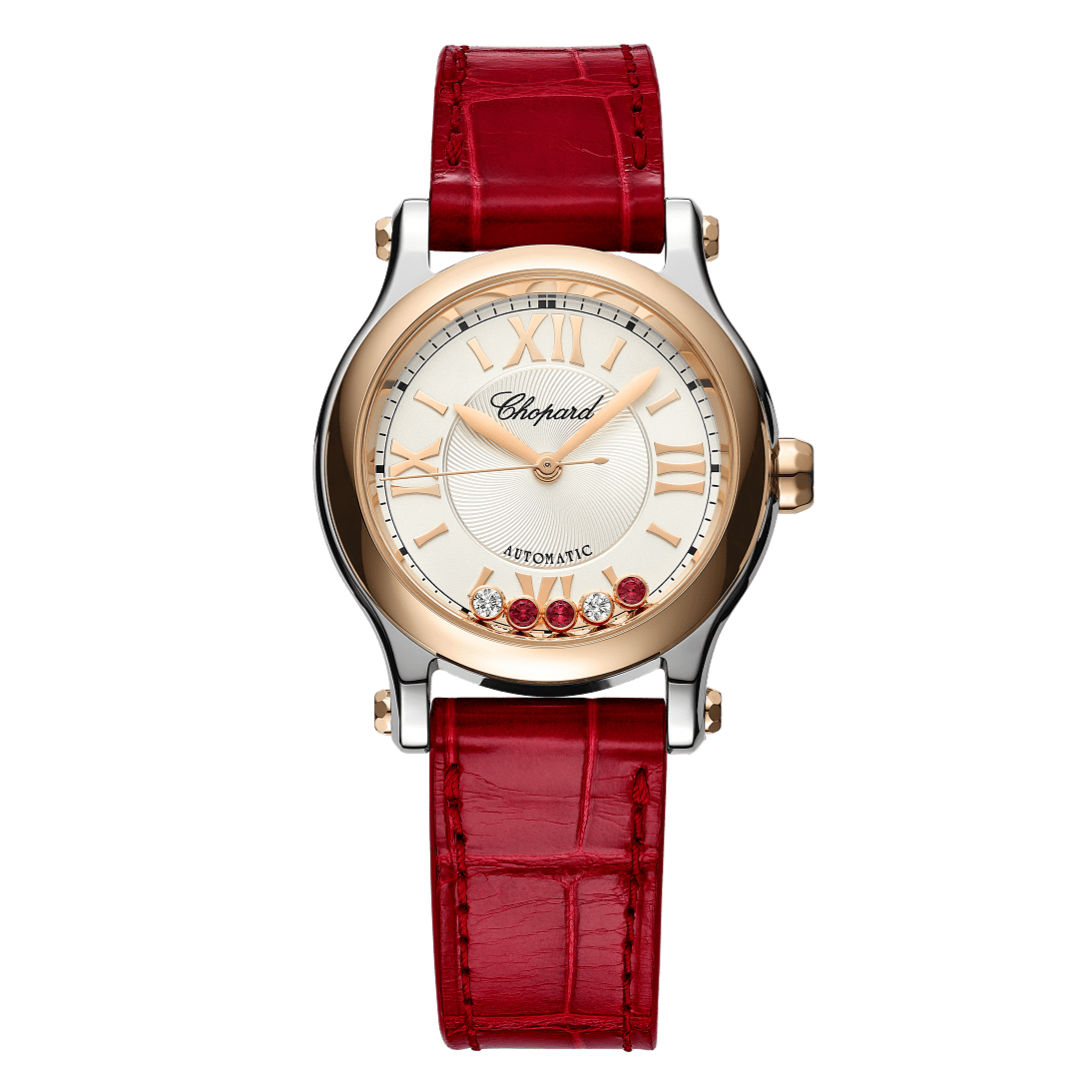 Happy Sport 33mm Automatic Steel and 18K Rose Gold Diamond and Rubies