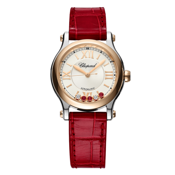 Happy Sport 33mm Automatic Steel and 18K Rose Gold Diamond and Rubies