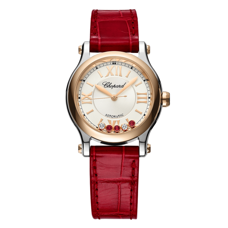Happy Sport 33mm Automatic Steel and 18K Rose Gold Diamond and Rubies