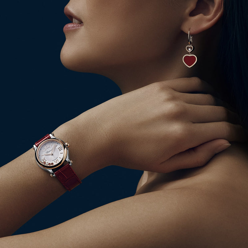 Happy Sport 33mm Automatic Steel and 18K Rose Gold Diamond and Rubies