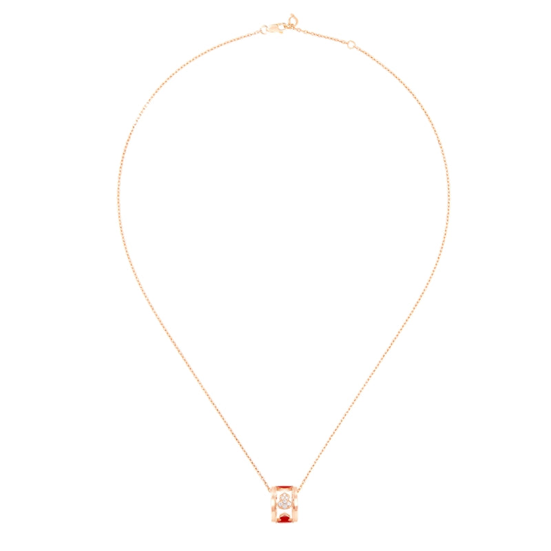 Full View Of Qeelin Wulu Eternity large necklace 18K rose gold with diamonds.