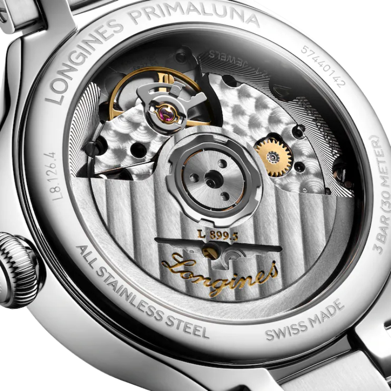Back Side Close View Of Longines Primaluna Moonhase 34mm.