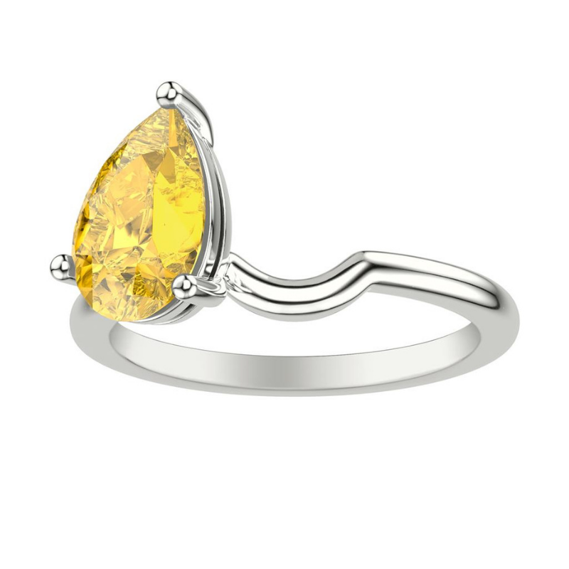 Front View Of Pear Lab Grown Yellow Diamond Toi Et Moi Ring Enhancer Ring.