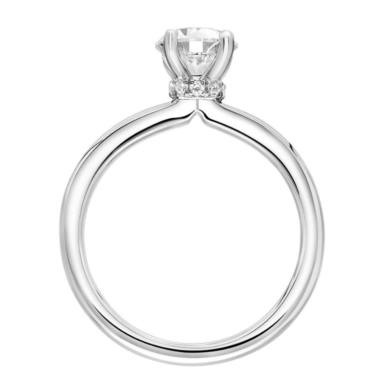 Side View Of Classic Solitaire Engagement Ring with Diamond Collar.