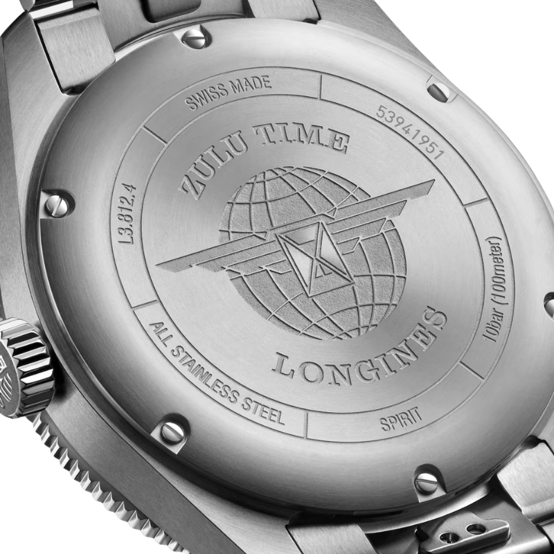 Back Side Close View of  Longines Spirit Zulu Time 42mm.