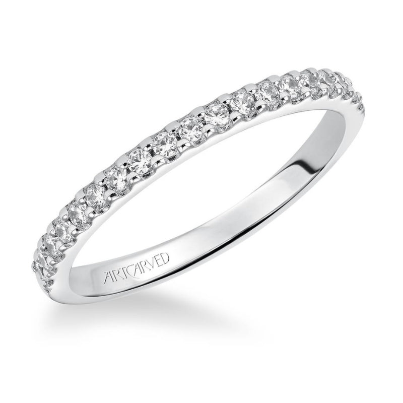 Side Tilted View Of Classic Halo Diamond Wedding Band