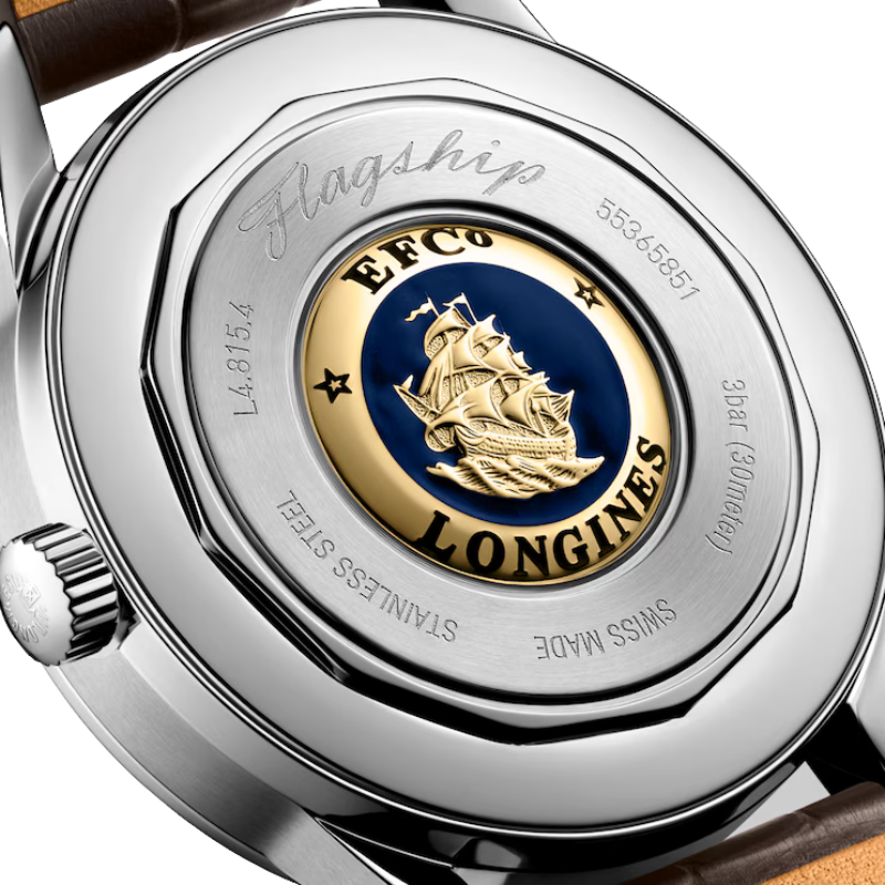 Back Side Close View Of Longines Flagship Heritage Moonphase 38.5mm.